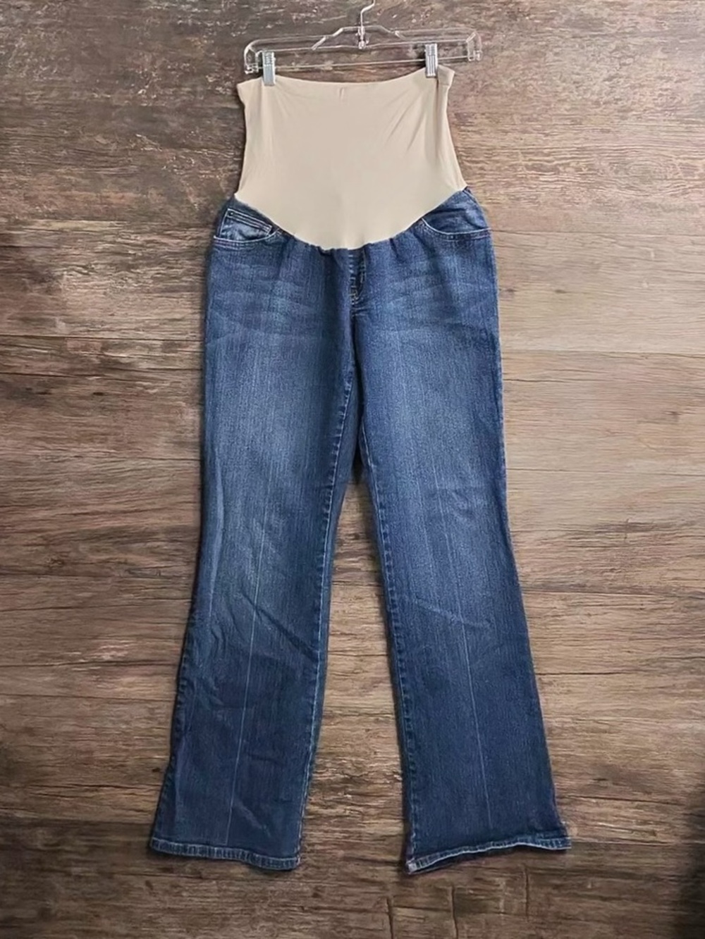 Motherhood Maternity Blue Bootcut Jeans with Beige Waist Panel